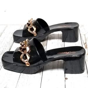 New Black Gold Chain Jelly Platform Chunky Heel Slides Sandals
